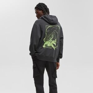 Mode of One Mens Oversized Destination Nowhere Graphic Hoodie Jet Grey Large NEW